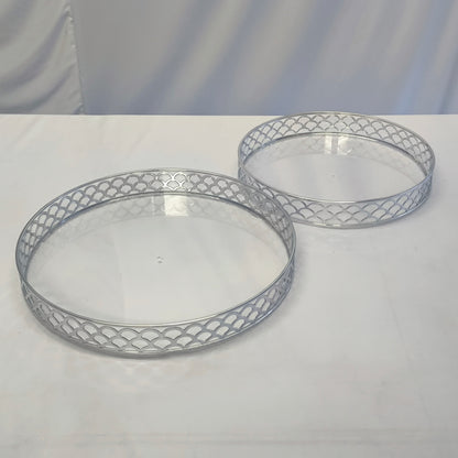 Set de 2 Charolas Decorativas Plateadas – Bandejas Redondas Elegantes para Mesa y Decoración
