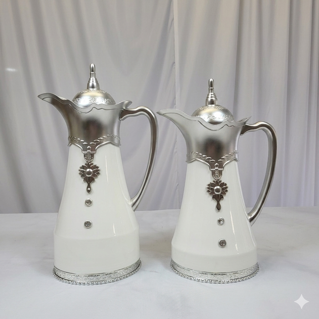 Pack de 2 Termos Elegantes Blanco y Plateado – Sirve Café y Té con Distinción