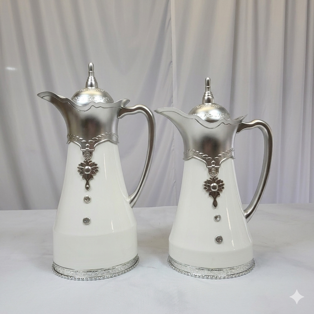 Pack de 2 Termos Elegantes Blanco y Plateado – Sirve Café y Té con Distinción