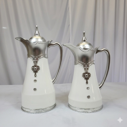 Pack de 2 Termos Elegantes Blanco y Plateado – Sirve Café y Té con Distinción