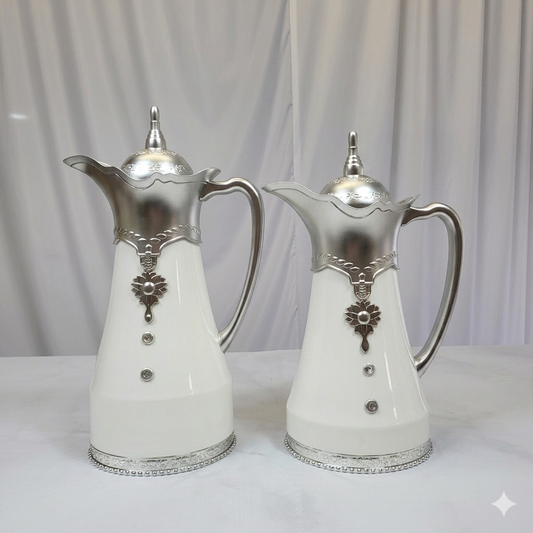 Pack de 2 Termos Elegantes Blanco y Plateado – Sirve Café y Té con Distinción