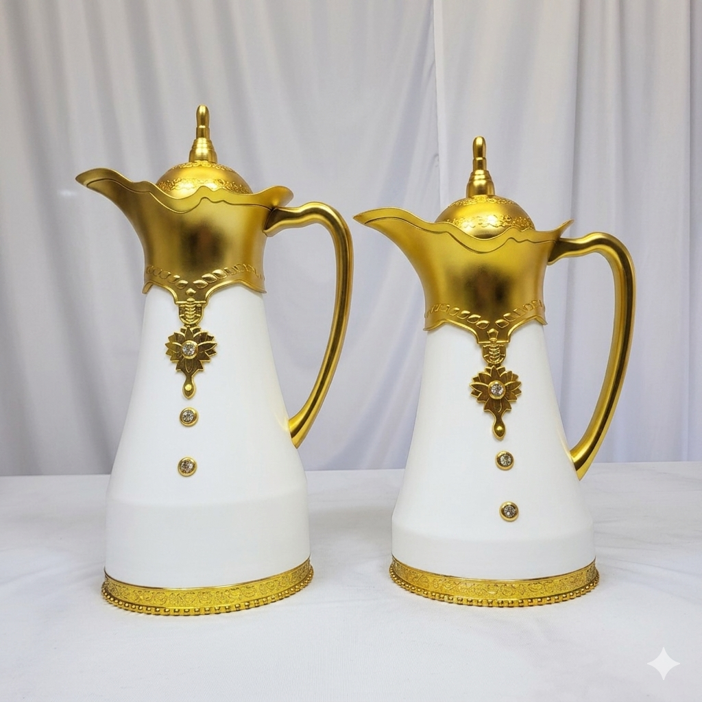 Pack de 2 Termos Elegantes Blanco y Dorado – Sirve Café y Té con Estilo