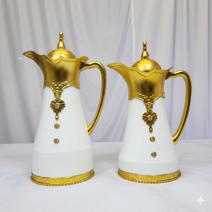 Pack de 2 Termos Elegantes Blanco y Dorado – Sirve Café y Té con Estilo