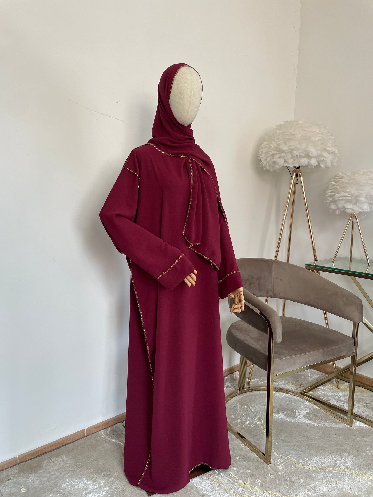 Abaya con velo integrado tela Crepe