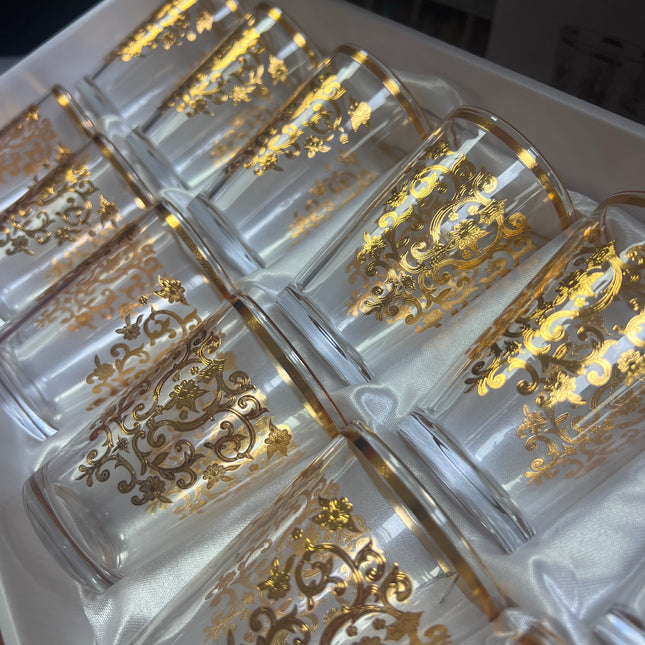 Conjunto de 12 copos de chá – Modelo dourado “Elegância Oriental”