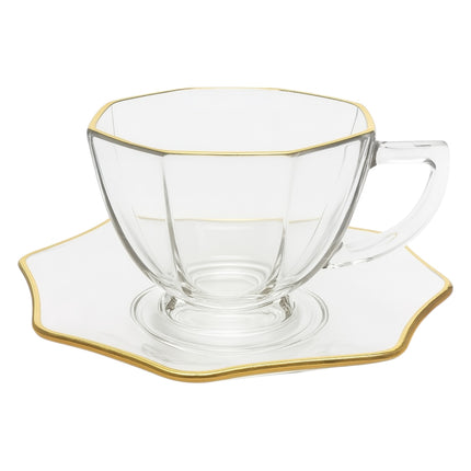 Set de 6 Tazas de Cristal con Platillos – Diseño Clásico y Elegante