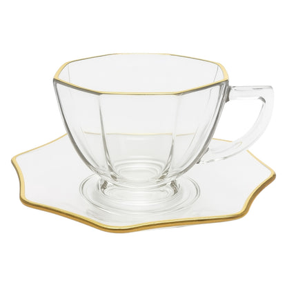 Conjunto de 6 xícaras de vidro com pires – Design clássico e elegante