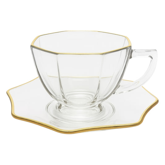 Set de 6 Tazas de Cristal con Platillos – Diseño Clásico y Elegante