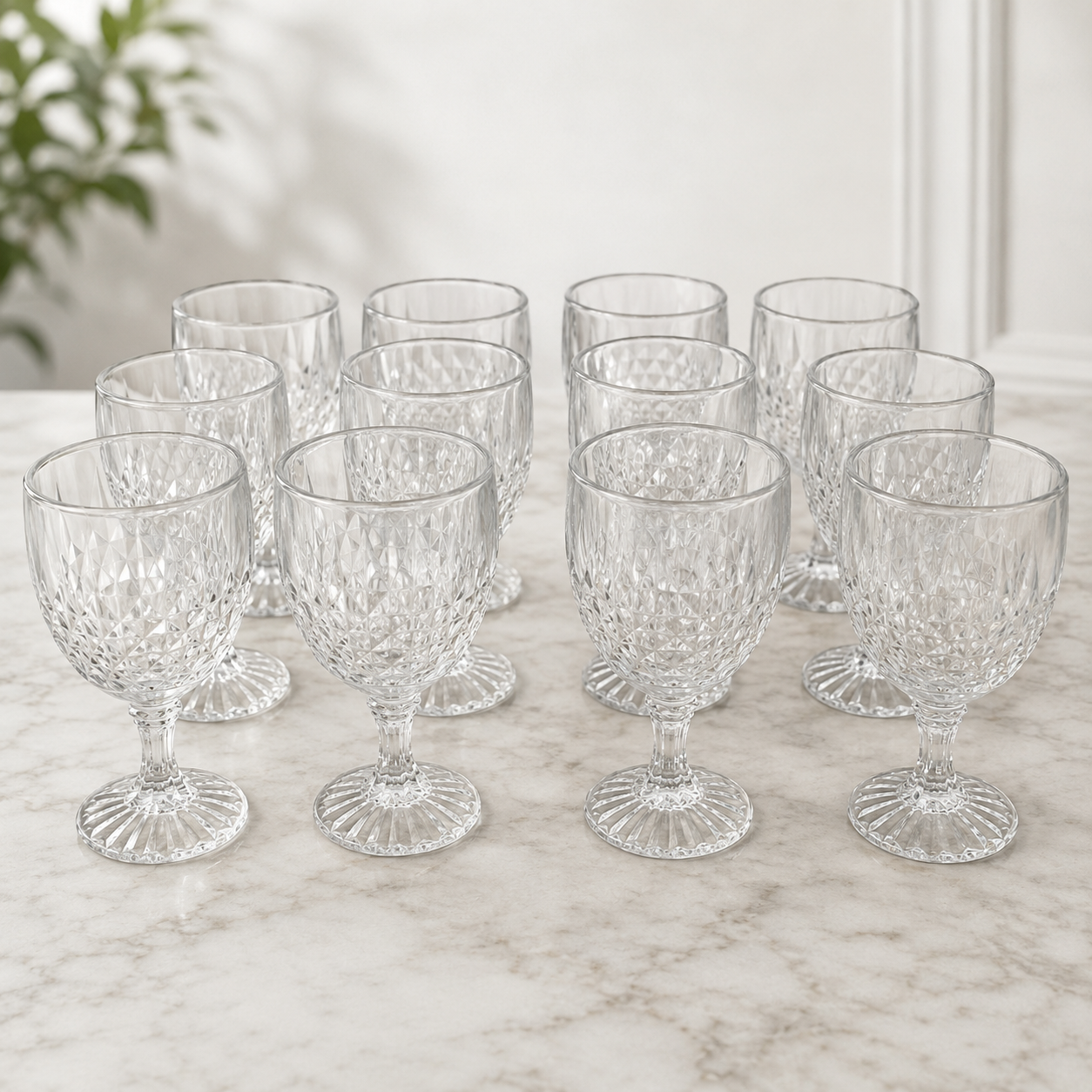 Set de 12 Copas de Vidrio con Relieve Diamante – Modelo Nadia