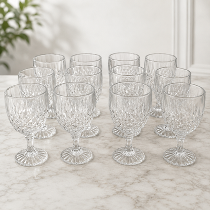 Set de 12 Copas de Vidrio con Relieve Diamante – Modelo Nadia