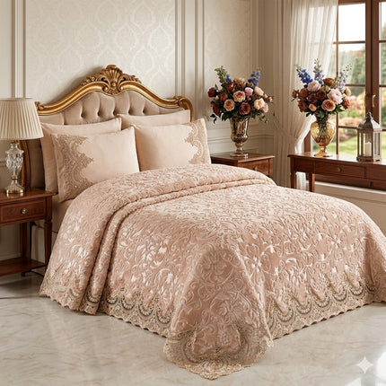 Conjunto de cobertores Banu Cream – Elegância e aconchego para seu quarto