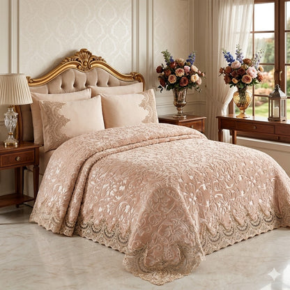 Conjunto de cobertores Banu Cream – Elegância e aconchego para seu quarto