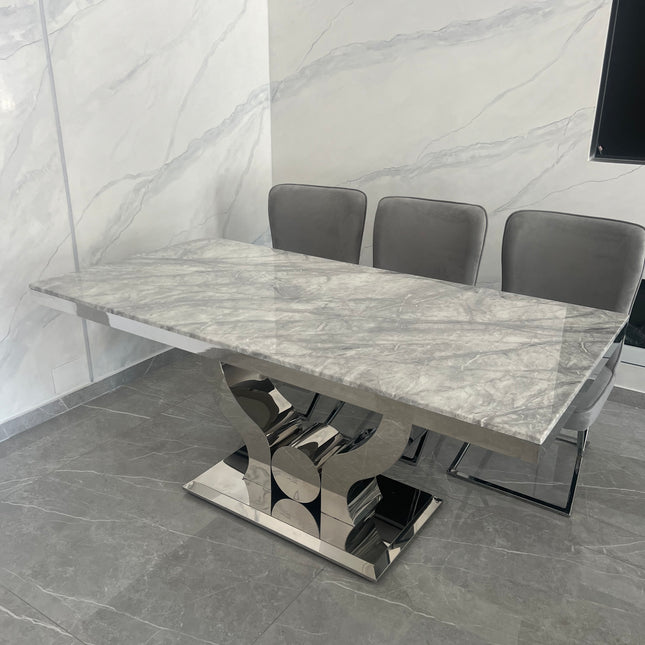 Mesa de Comedor Nara Mármol 160x90 cm – Tapa Efecto Mármol y Base Acero Inoxidable