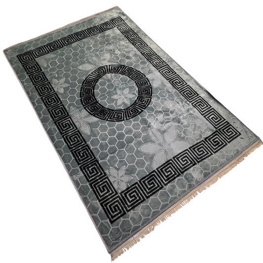 Alfombra Clásica Gris con Cenefa Negra de Inspiración Oriental – Estilo Árabe