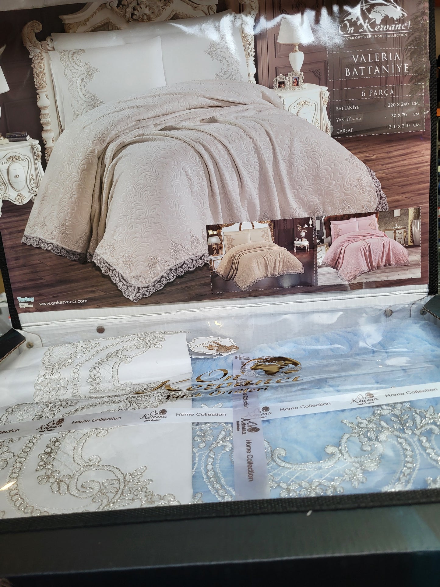 Juego de Manta de Encaje Turco Azul - 6 Piezas | Elegancia y Confort