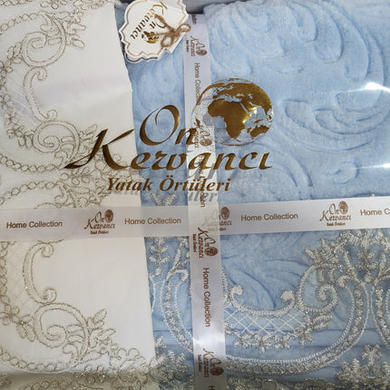 Conjunto de cobertor de renda turca rosa - 6 peças | Elegância e Conforto