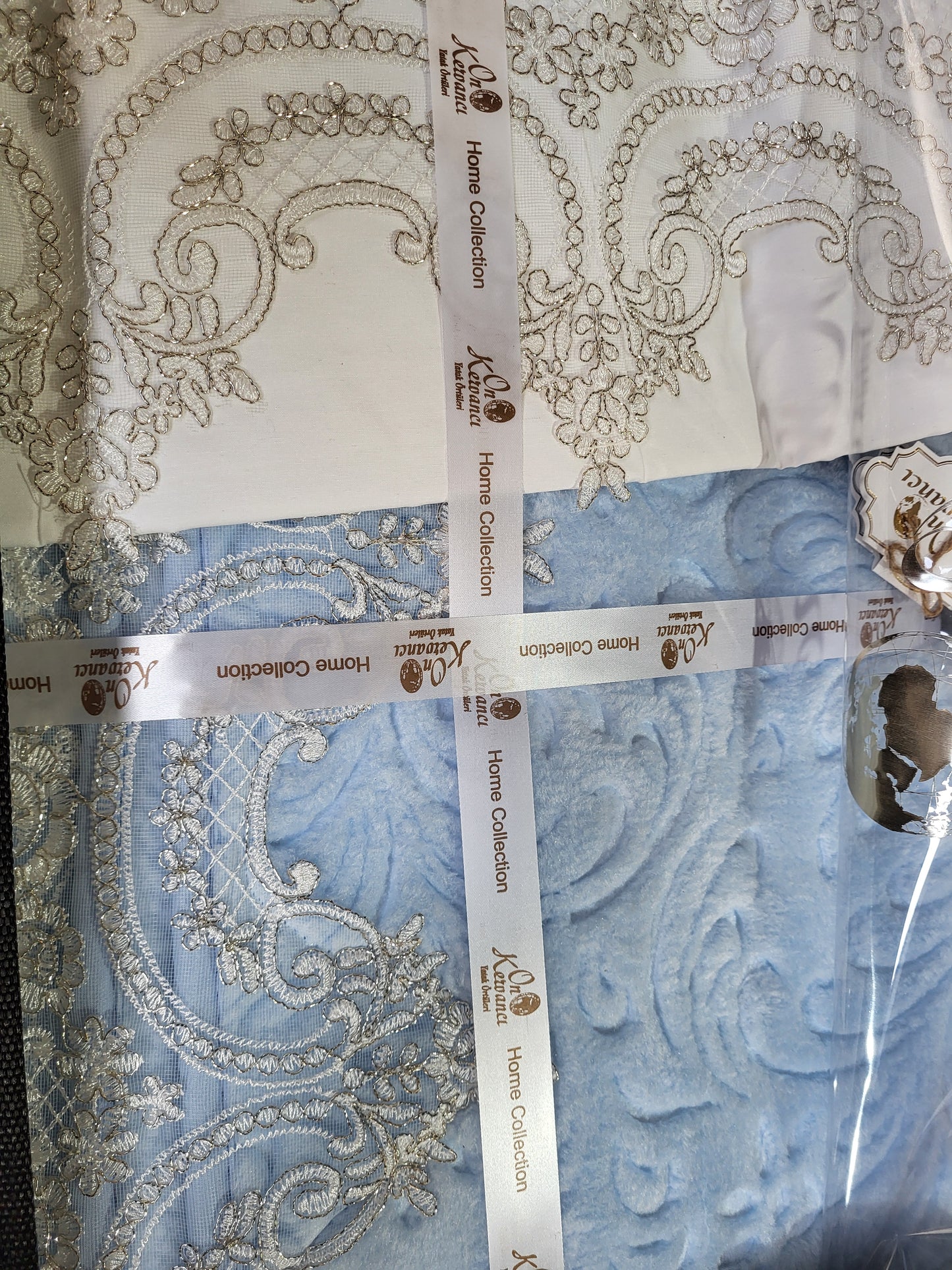 Juego de Manta de Encaje Turco Azul - 6 Piezas | Elegancia y Confort