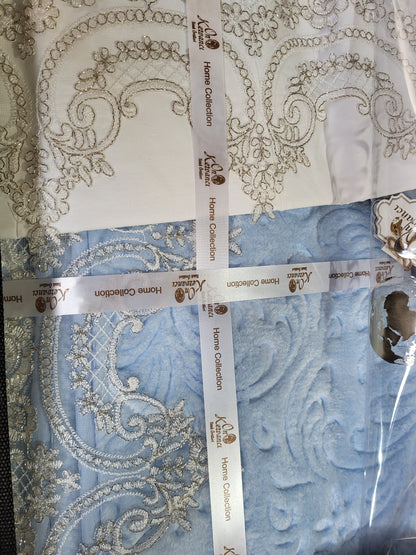 Juego de Manta de Encaje Turco Azul - 6 Piezas | Elegancia y Confort