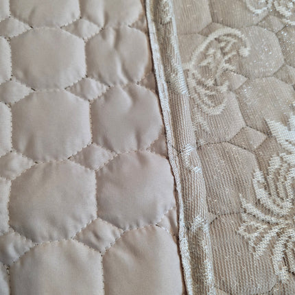Conjunto de cama Hayal Luxury – Colcha acolchoada com renda – Cappuccino