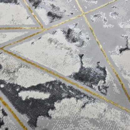 Alfombra Marmol 4D Gris / Dorado – Estilo Moderno con Patrón Geométrico y Toque Luxury