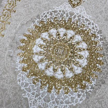 Alfombra NADOR Vizon y Crema con Marco Decorativo y Medallón Central ✨🤎🤍 — Estilo Tradicional Elegante con Profundidad y Contraste