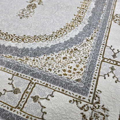 Alfombra NADOR con Marco Decorativo y Medallón Central ✨🤎🤍 — Estilo Tradicional Elegante con Profundidad y Contraste