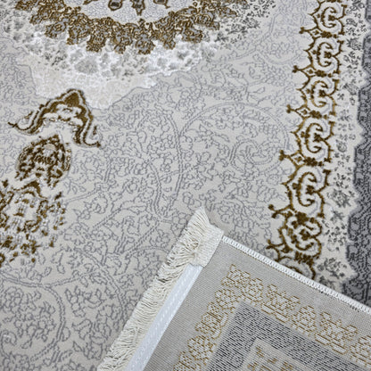 Alfombra NADOR con Marco Decorativo y Medallón Central ✨🤎🤍 — Estilo Tradicional Elegante con Profundidad y Contraste