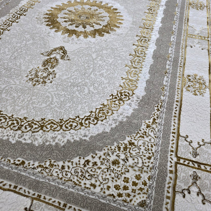 Alfombra NADOR con Marco Decorativo y Medallón Central ✨🤎🤍 — Estilo Tradicional Elegante con Profundidad y Contraste