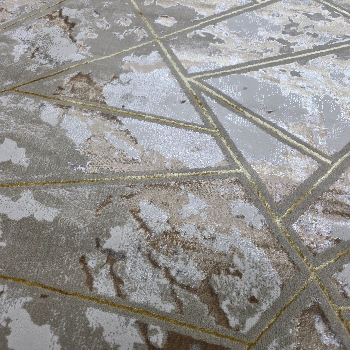 Alfombra Marmol 4D Beige / Dorado – Diseño Geométrico Elegante con Efecto Profundidad