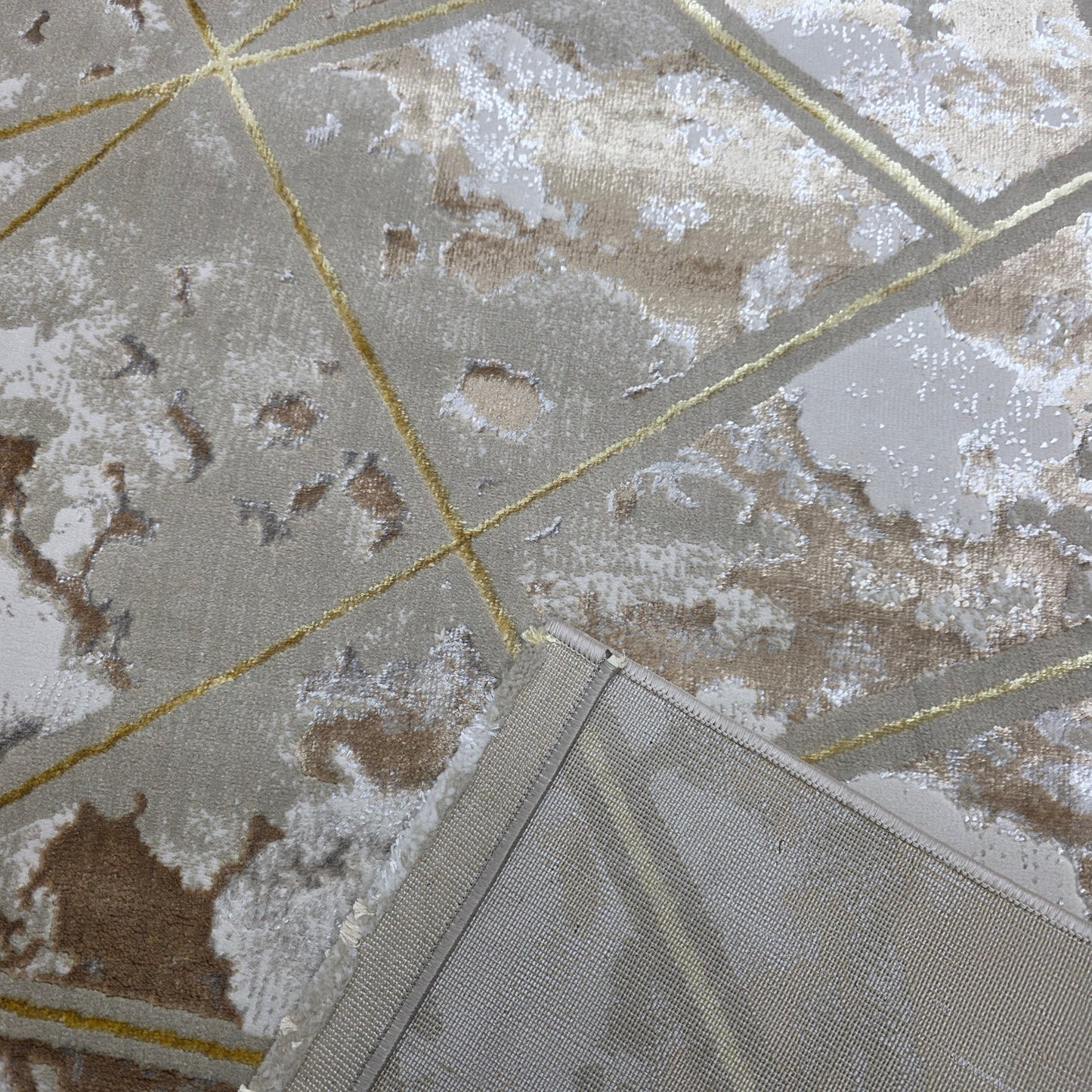 Alfombra Marmol 4D Beige / Dorado – Diseño Geométrico Elegante con Efecto Profundidad