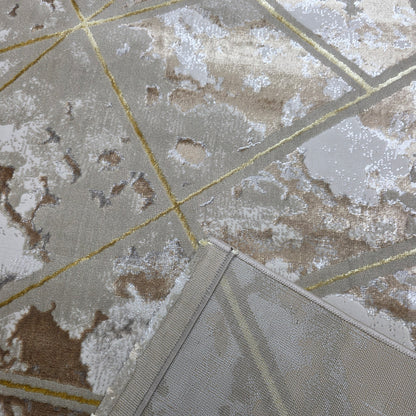 Alfombra Marmol 4D Beige / Dorado – Diseño Geométrico Elegante con Efecto Profundidad