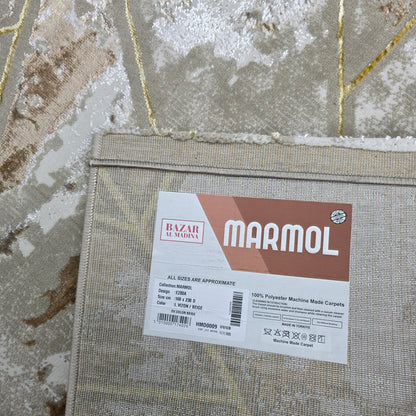 Alfombra Marmol 4D Beige / Dorado – Diseño Geométrico Elegante con Efecto Profundidad