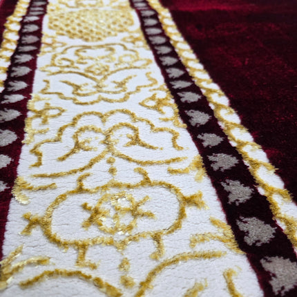 Tapete Khanjar vermelho com detalhes dourados – Inspiração árabe de luxo