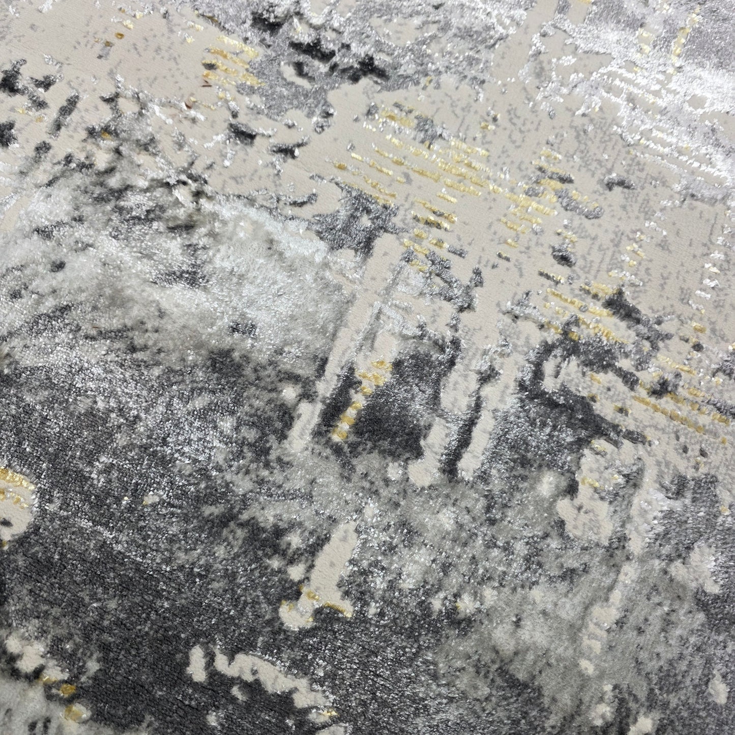 Alfombra Abstract Gris / Dorado – Diseño Contemporáneo con Contraste Elegante