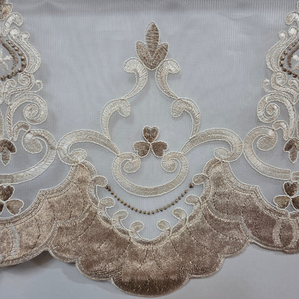 Estor Bordado Elegante de 2 Metros – Diseño Clásico en Tono Beige y Dorado - FLOR DE PIE