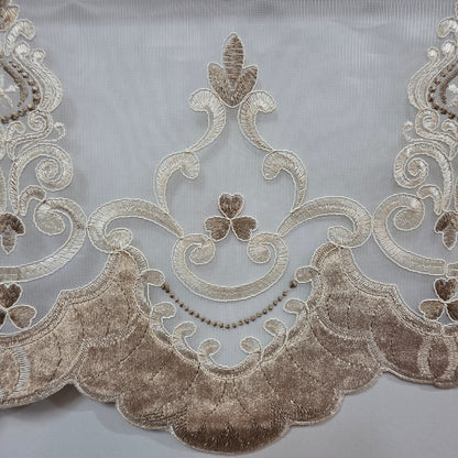Estor Bordado Elegante de 2 Metros – Diseño Clásico en Tono Beige y Dorado - FLOR DE PIE