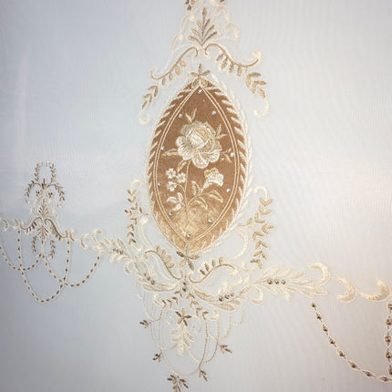 Estor Bordado Elegante de 2 Metros – Diseño Clásico en Tono Beige y Dorado - FLOR DE PIE