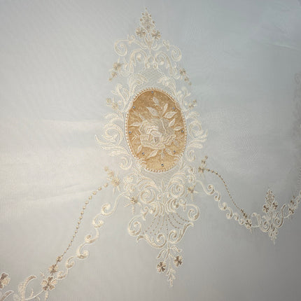 Estor Bordado Elegante de 2 Metros – Diseño Clásico en Tono Beige y Dorado - FLOR