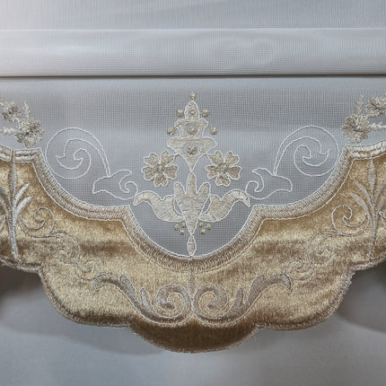 Estor Bordado Elegante de 2 Metros – Diseño Clásico en Tono Beige y Dorado - FLOR