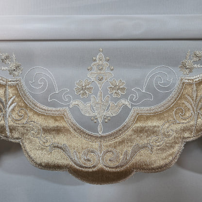 Estor Bordado Elegante de 2 Metros – Diseño Clásico en Tono Beige y Dorado - FLOR