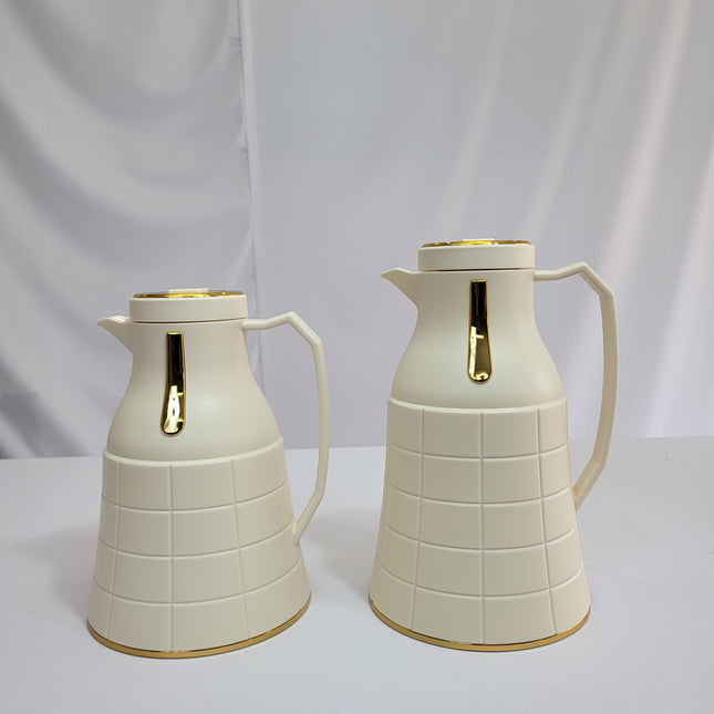 Set de 2 Termos Nara 1L + 0,6L con Diseño Cuadrado y Detalles Dorados - COLOR CREMA