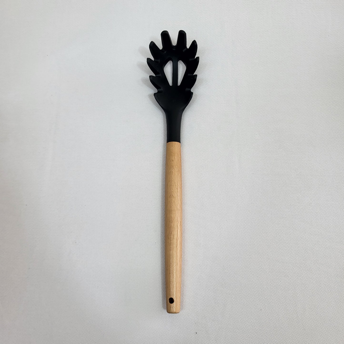 Set de 10 Utensilios de Cocina Lina con Soporte, Silicona Negra y Mango Madera