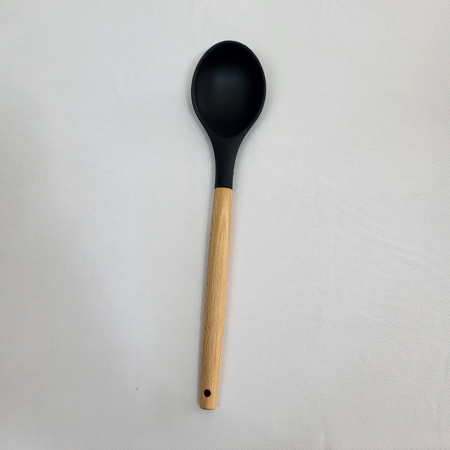 Set de 10 Utensilios de Cocina Lina con Soporte, Silicona Negra y Mango Madera