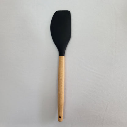 Set de 10 Utensilios de Cocina Lina con Soporte, Silicona Negra y Mango Madera