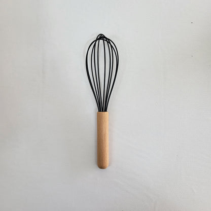 Set de 10 Utensilios de Cocina Lina con Soporte, Silicona Negra y Mango Madera