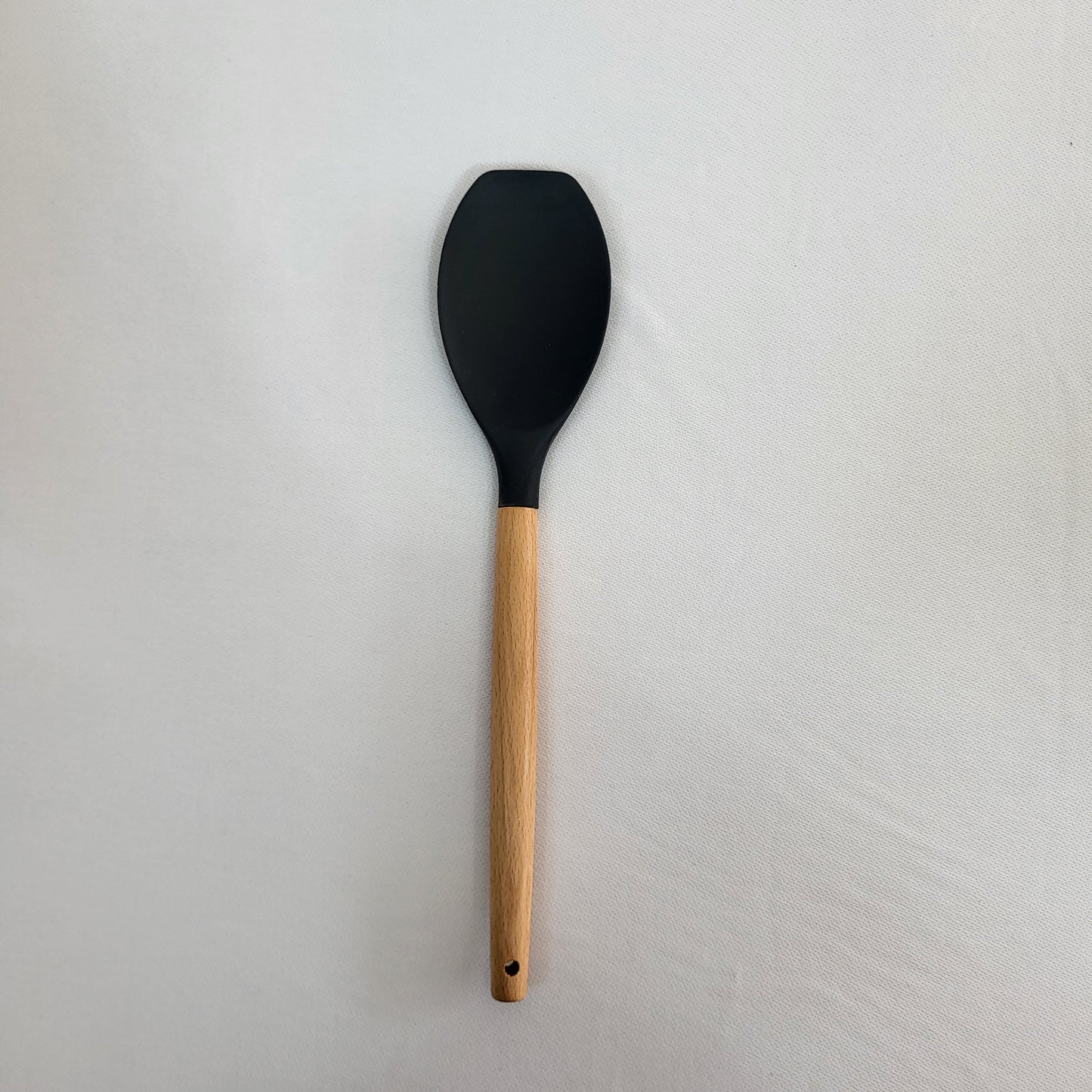 Set de 10 Utensilios de Cocina Lina con Soporte, Silicona Negra y Mango Madera