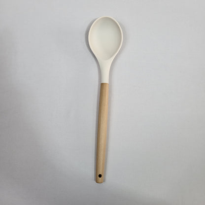 Set de 10 Utensilios de Cocina Lina con Soporte, Silicona Crema y Mango Madera