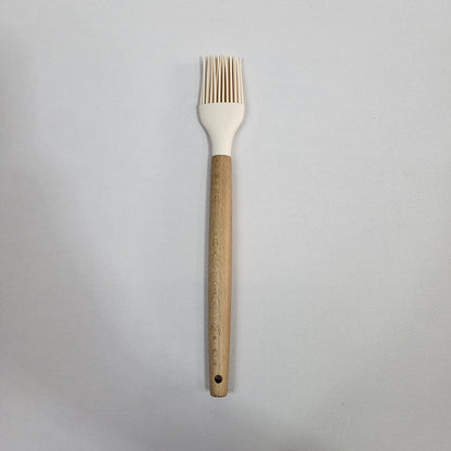 Set de 10 Utensilios de Cocina Lina con Soporte, Silicona Crema y Mango Madera