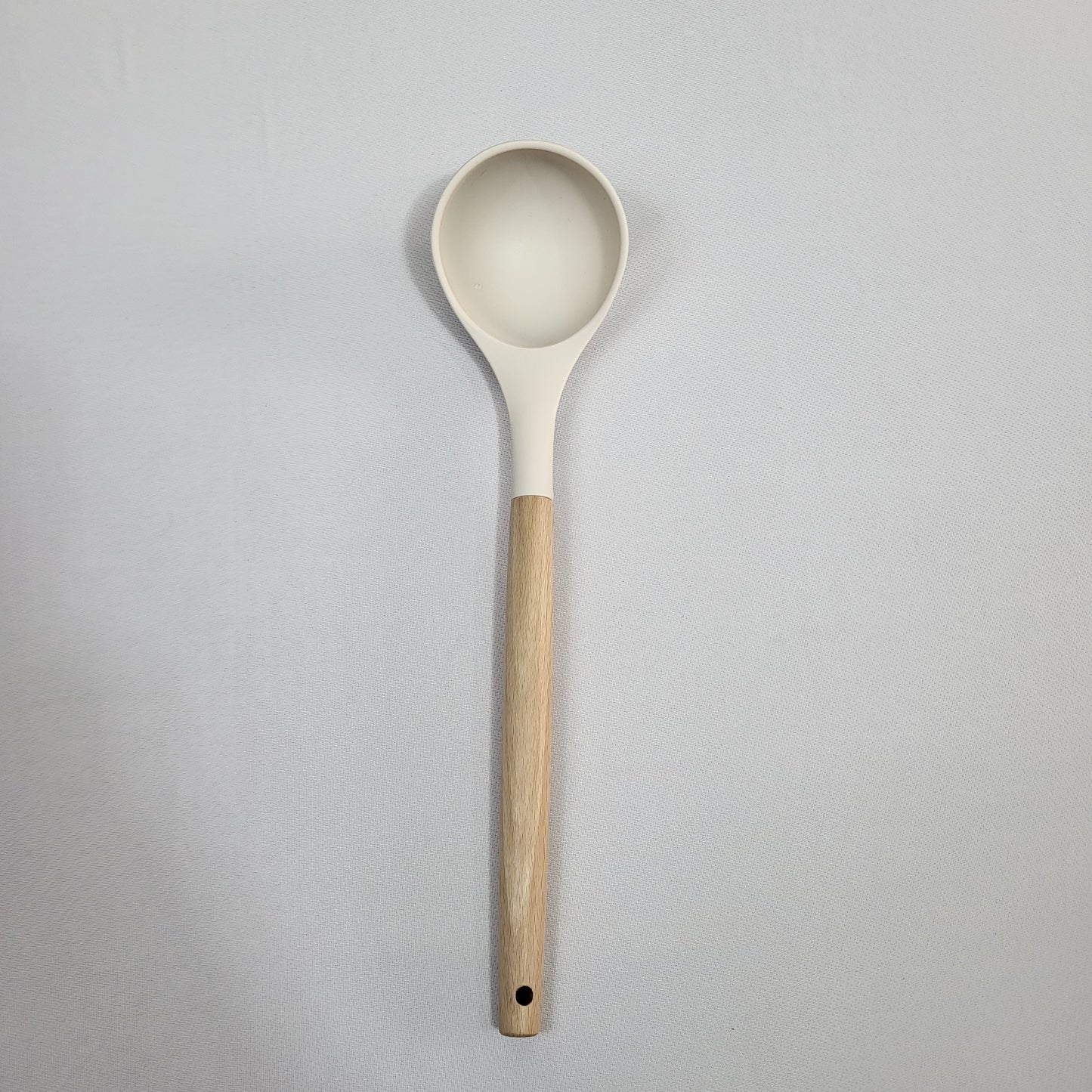 Set de 10 Utensilios de Cocina Lina con Soporte, Silicona Crema y Mango Madera