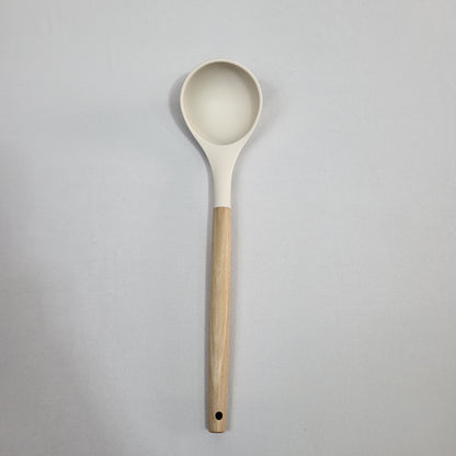 Set de 10 Utensilios de Cocina Lina con Soporte, Silicona Crema y Mango Madera
